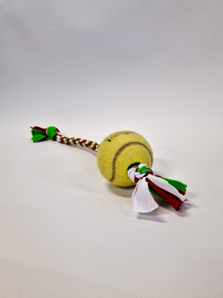 Pet Tug Toy- Tennis Ball (Christmas colours)