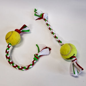 Pet Tug Toy- Tennis Ball (Christmas colours)